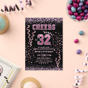 Pink Glitter Rhinestones 32nd Birthday Party  Acrylic Invitations