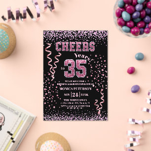 Pink Glitter Rhinestones 35th Birthday Party  Acrylic Invitations