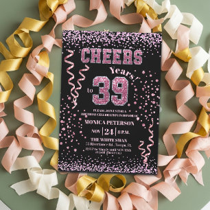 Pink Glitter Rhinestones 39th Birthday Party  Invitation