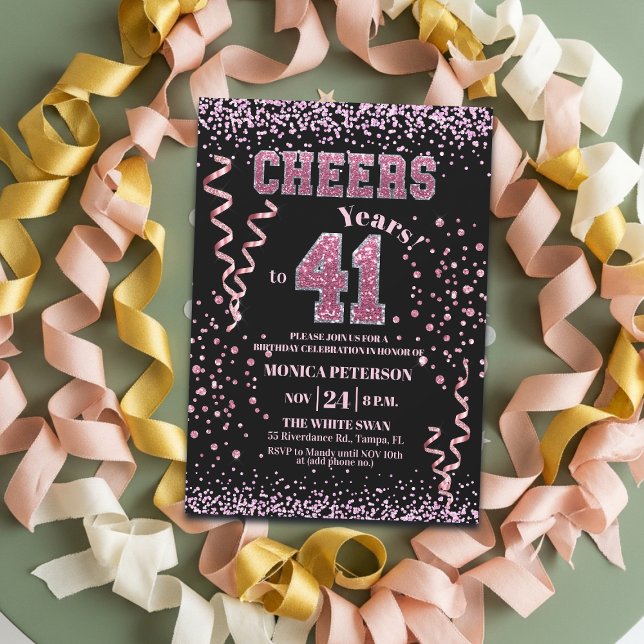 Pink Glitter Rhinestones 41st Birthday Party  Invitation (Creator Uploaded)