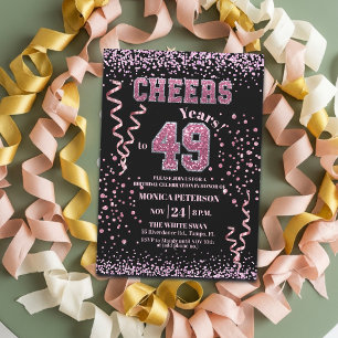 Pink Glitter Rhinestones 49th Birthday Party  Invitation