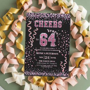 Pink Glitter Rhinestones 64th Birthday Party  Invitation