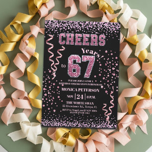 Pink Glitter Rhinestones 67th Birthday Party Invitation