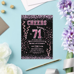 Pink Glitter Rhinestones 71st Birthday Party Acrylic Invitations