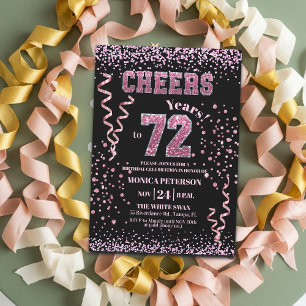 Pink Glitter Rhinestones 72nd Birthday Party  Invitation