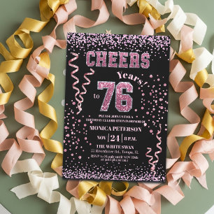 Pink Glitter Rhinestones 76th Birthday Party Invitation