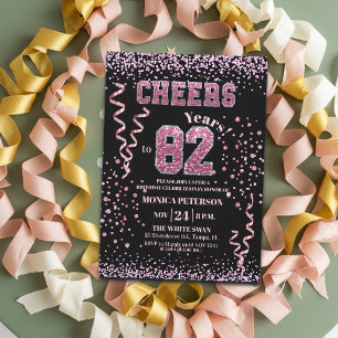 Pink Glitter Rhinestones 82nd Birthday Party Invitation