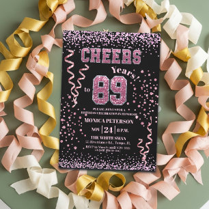 Pink Glitter Rhinestones 89th Birthday Party Invitation