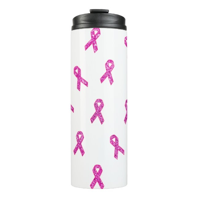 Pink Glitter Ribbons with White Background Thermal Tumbler (Front)