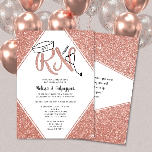 Pink Glitter RN graduation party or pinning invite (Creator Uploaded)