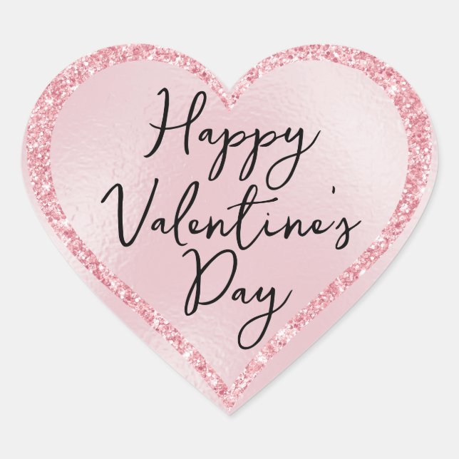 Pink Glitter Romantic Script Valentine's Day Heart Sticker (Front)