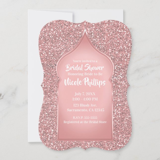 Pink Glitter Rose Gold Glam Bridal Shower Invitation (Front)