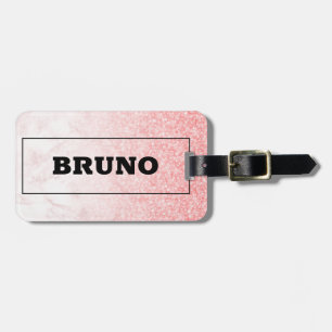 Pink glitter rose-gold marble ombre luggage tag