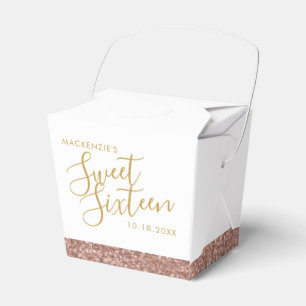 Pink Glitter Rose Gold Sweet 16 Name Mini Takeout Favour Box