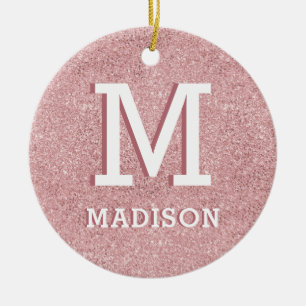 Pink Glitter Rosegold party favor Ceramic Ornament