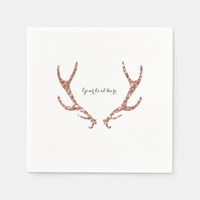 Pink Glitter Rustic Antlers Woodsy Glam Party Napkin (Front)