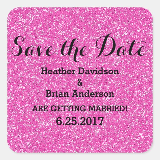 Pink Glitter Save the Date Stickers (Front)