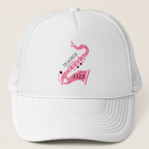 Pink Glitter Saxophone Illustration Trucker Hat