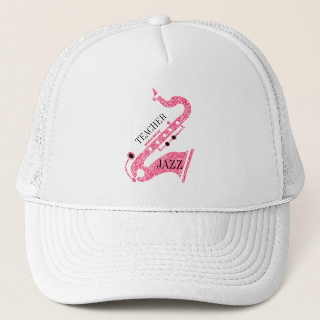 Pink Glitter Saxophone Illustration Trucker Hat (Front)