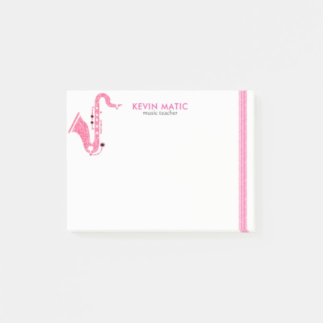 Pink Glitter Saxophone Music Teacher Template Post-it Notes (Front)