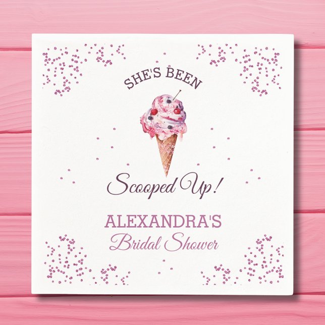 Pink Glitter Scooped Up Ice Cream Bridal Shower Napkin (Creator Uploaded)