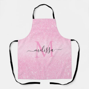 Pink Glitter Script Name Monogram Apron