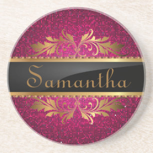 Pink Glitter Sequin Disco Glitz Pattern Coasters