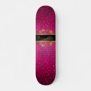 Pink Glitter Sequin Disco Old School Skateboard