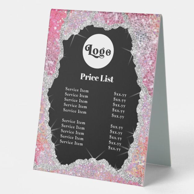 Pink glitter sequin table tent sign (Front)