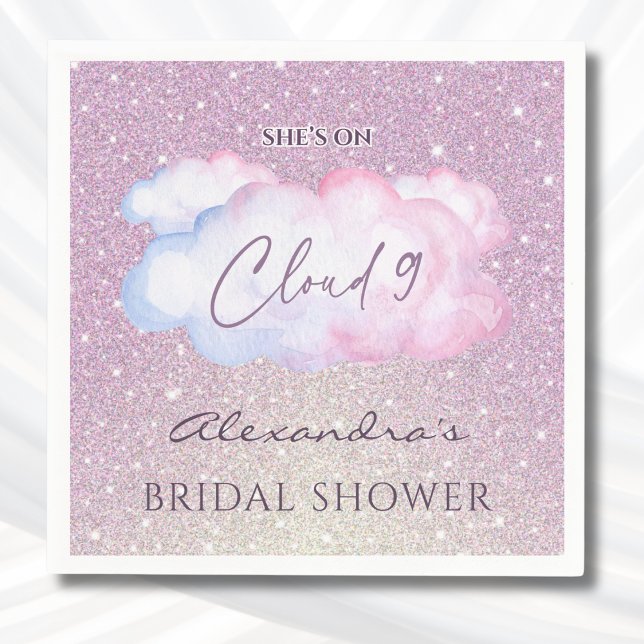 Pink Glitter She's on Cloud 9 Bridal Shower Napkin (Creator Uploaded)