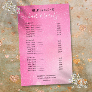 Pink Glitter Shimmer Salon Service Menu