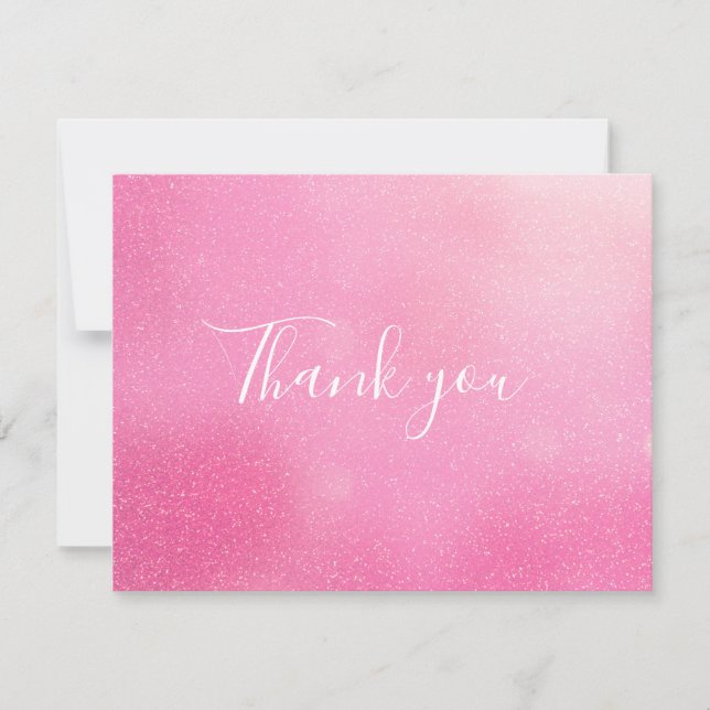 Pink Glitter Shimmer Script Business Thank You Card (Front)