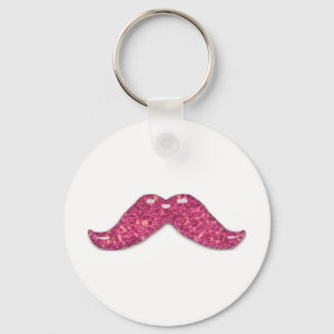 Pink glitter shiny  moustache key ring