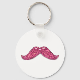 Pink glitter shiny  moustache key ring