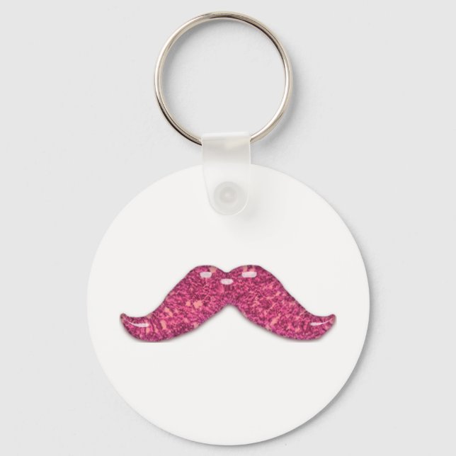 Pink glitter shiny  moustache key ring (Front)