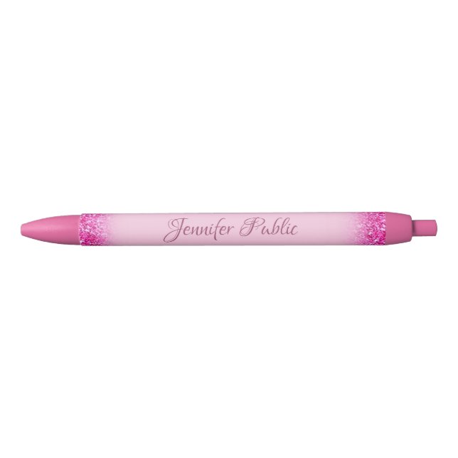 Pink Glitter Shiny Personalized Name Template Black Ink Pen (Front)