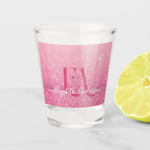 Pink Glitter Shot Glass with Name & Initials