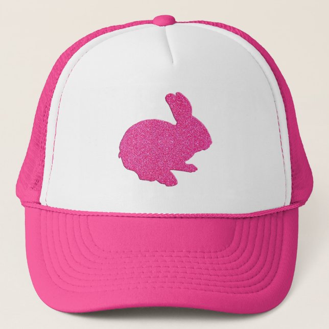 Pink Glitter Silhouette Easter Bunny Hat (Front)