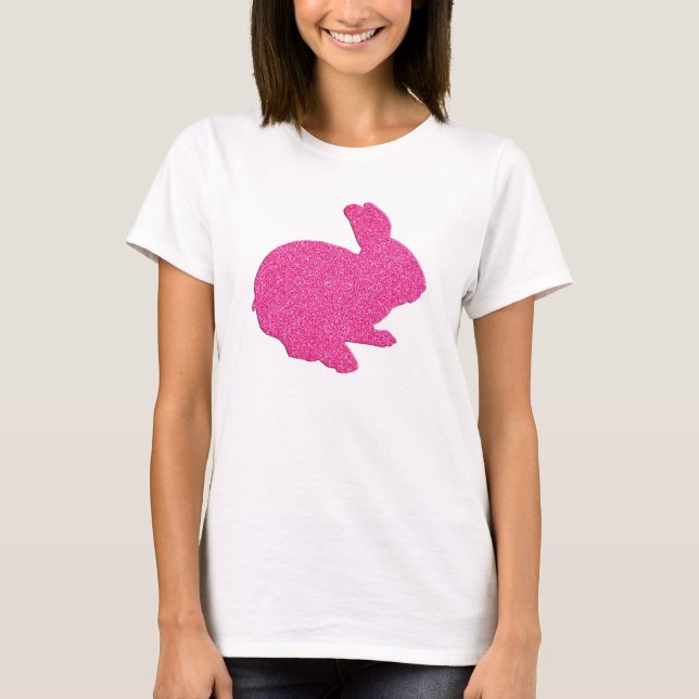 Pink Glitter Silhouette Easter Bunny Shirt (Front)