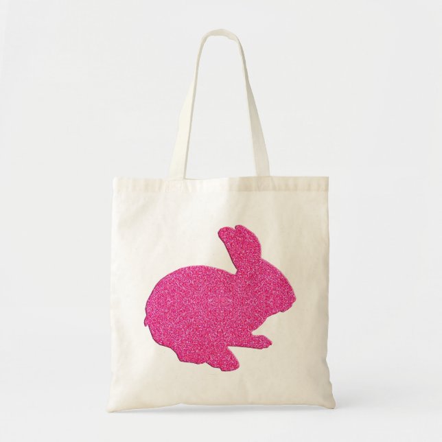 Pink Glitter Silhouette Easter Bunny Tote Bag (Front)
