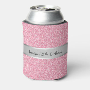 Pink Glitter Silver Gradient Accents Can Cooler