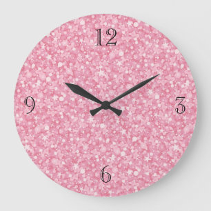 Pink Glitter Silver Gradient. Large Clock