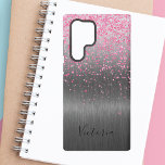 Pink Glitter Silver Metal Personalised Glam Samsung Galaxy Case<br><div class="desc">Pink Glitter Silver Metal Personalised Glam Samsung Galaxy S22 Ultra Case. Chic pink glitter displayed on a silver gun metal background. Personalise this phone case in a trendy monogram.</div>