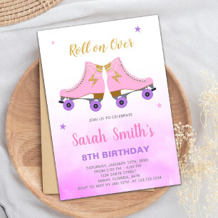 Pink Glitter Skating Birthday Invitations