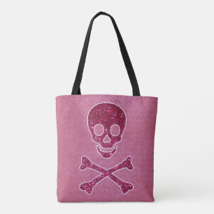 Pink Glitter Skull Tote Bag