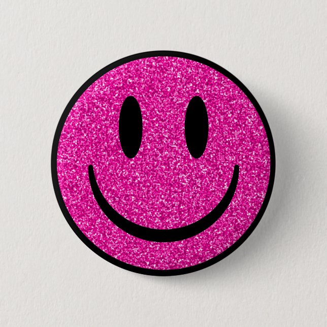 Pink Glitter Smile Face 6 Cm Round Badge (Front)