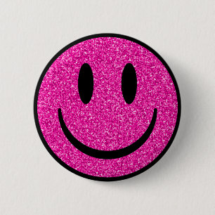 Pink Glitter Smile Face 6 Cm Round Badge