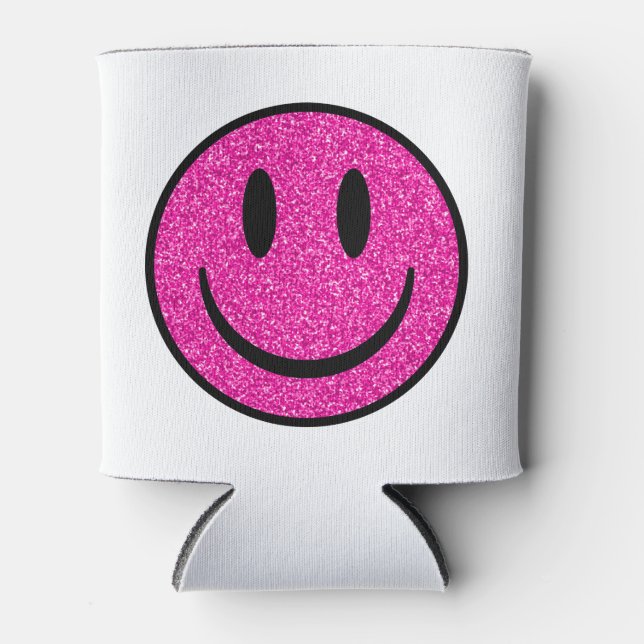 Pink Glitter Smile Face Can Cooler (Front)