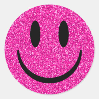 Pink Glitter Smile Face Classic Round Sticker