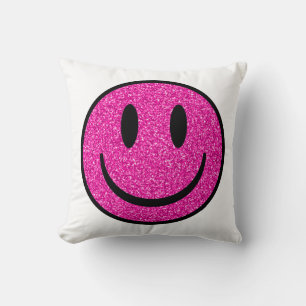 Pink Glitter Smile Face Cushion